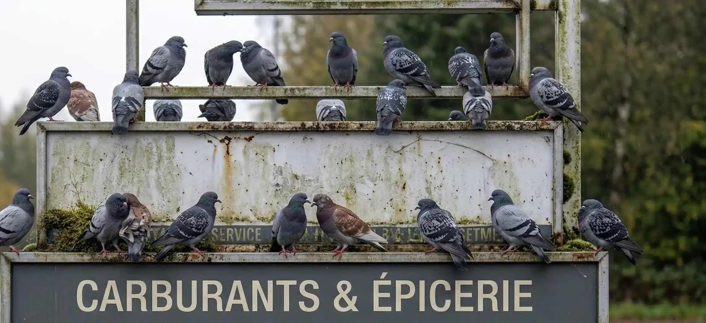 Pigeons fientes sur une enseigne