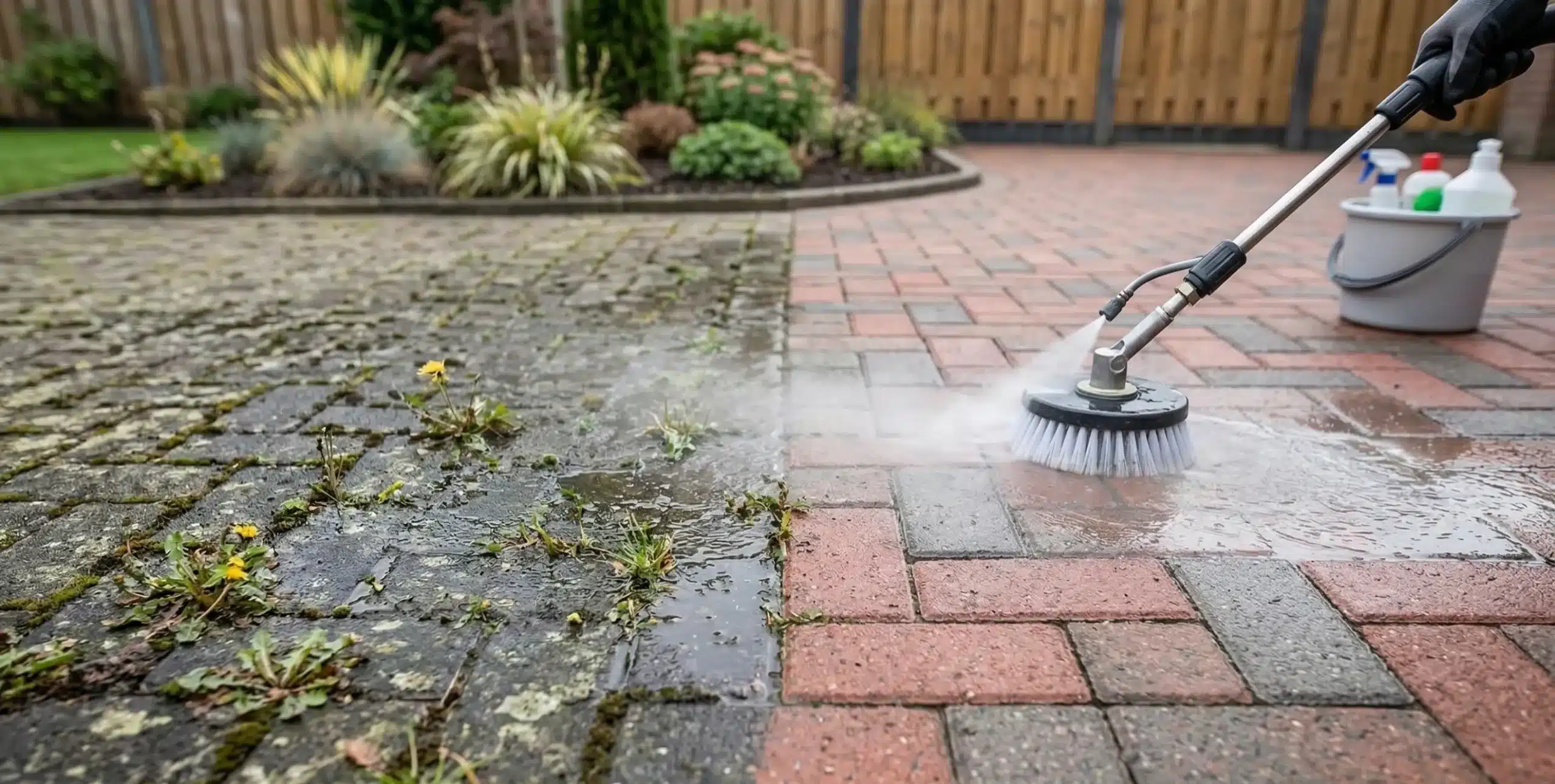 Nettoyage klinkers pavés avant-après