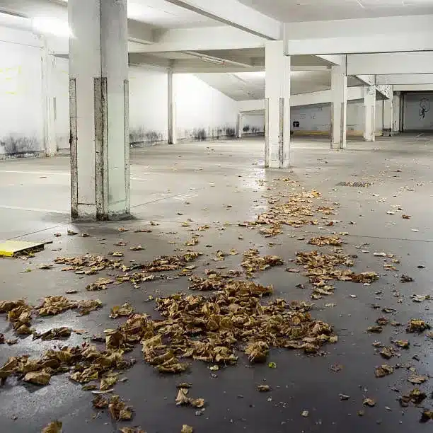 Elimination feuilles mortes et autres déchets parking