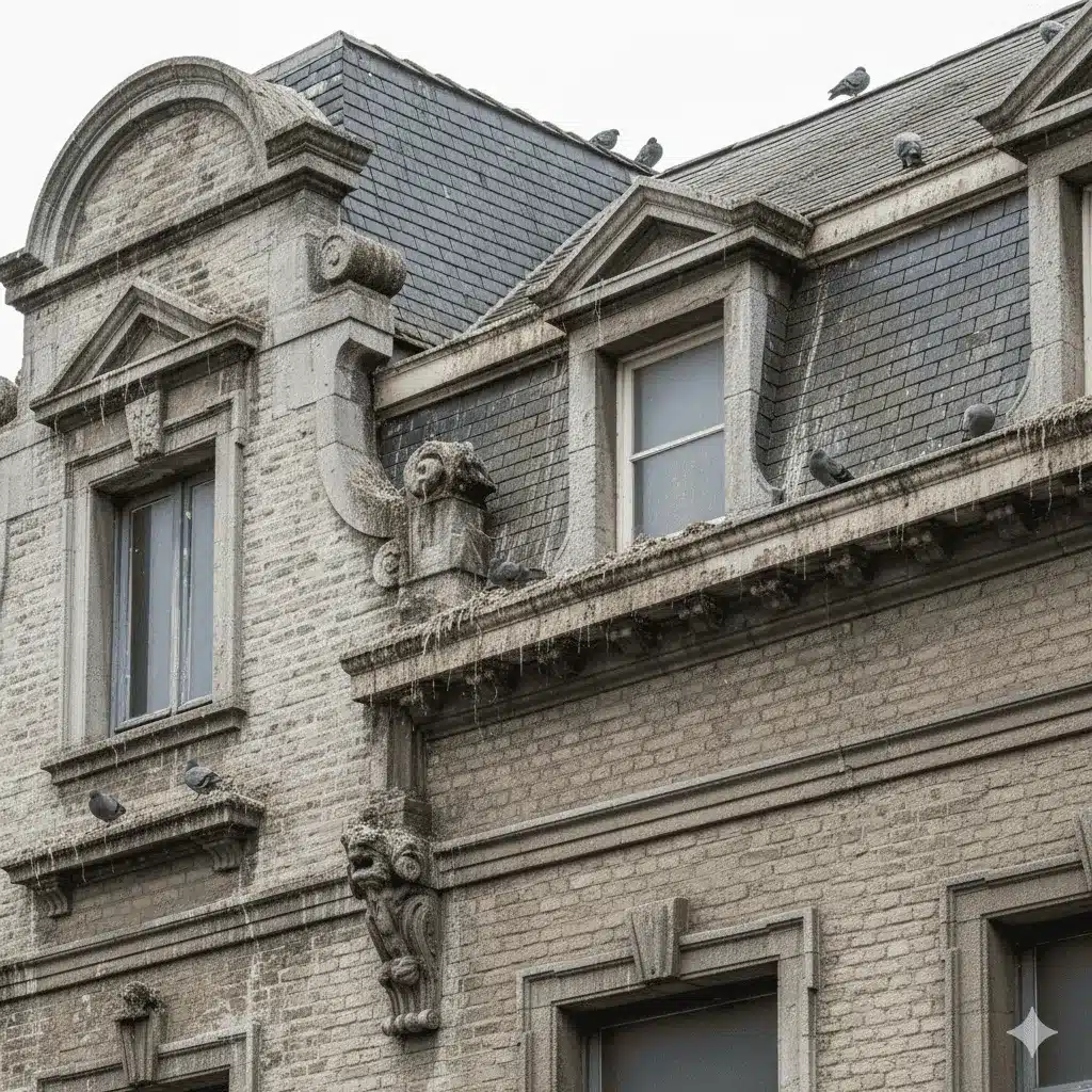 Présence déjections pigeons visibles