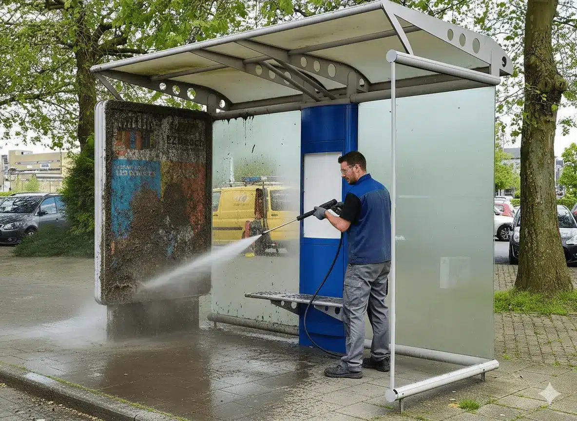 Nettoyage à haute pression panneau publicitaire